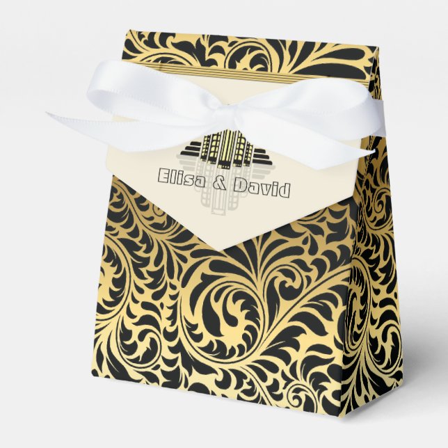 Art Deco abstract buildings black, gold wedding Favor Box (Front Side)