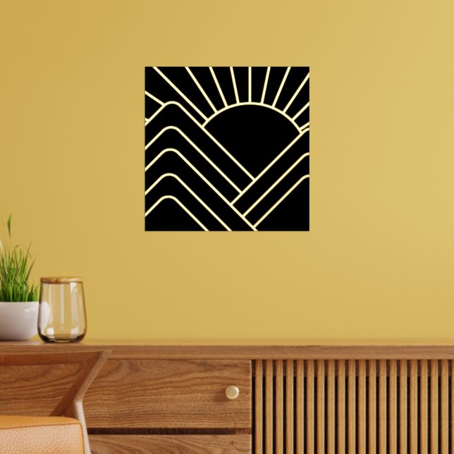 Art Deco Abstract Landscape Black Gold Foil Prints (In Situ (Living Room))