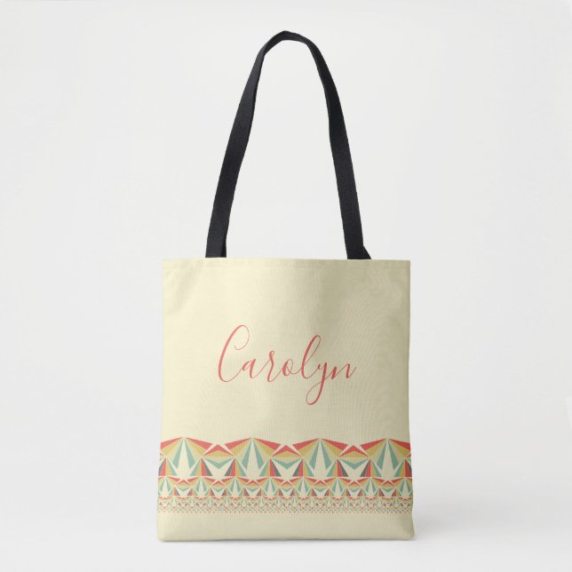 Art Deco Abstract Pyramids, Your Name Tote Bag (Front)