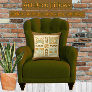 Art Deco Abstract Shapes with Blue Green and Gold Throw Pillow