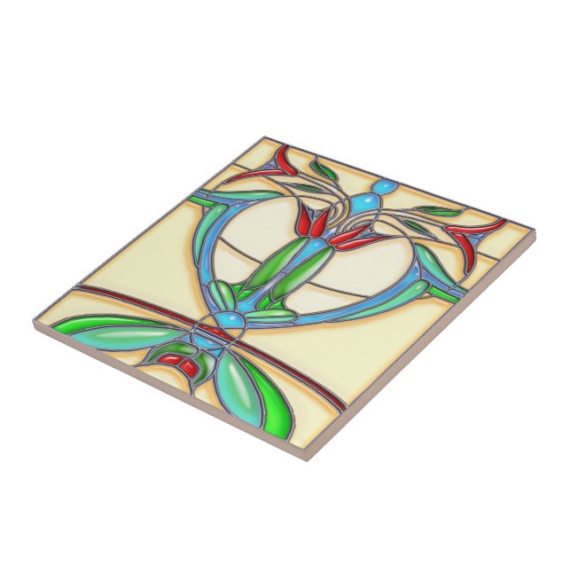 Art Deco Abstract Tulips Stained Glass Tile (Side)