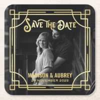 Art Deco Add Your Photo Elegant Gold Save the Date