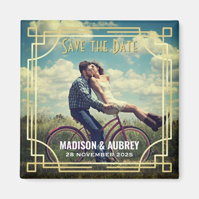 Art Deco Add Your Photo Save the Date Gold Gatsby Magnet (Front)