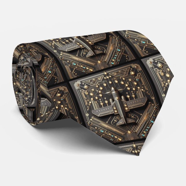 Art Deco Airplane Art Deco Circuit Board  Tie (Rolled)