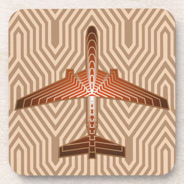 Art Deco Airplane, Bronze, Gold and Rust Brown Coaster (Front)