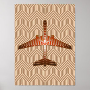 Art Deco Airplane, Bronze, Gold and Rust Brown Poster