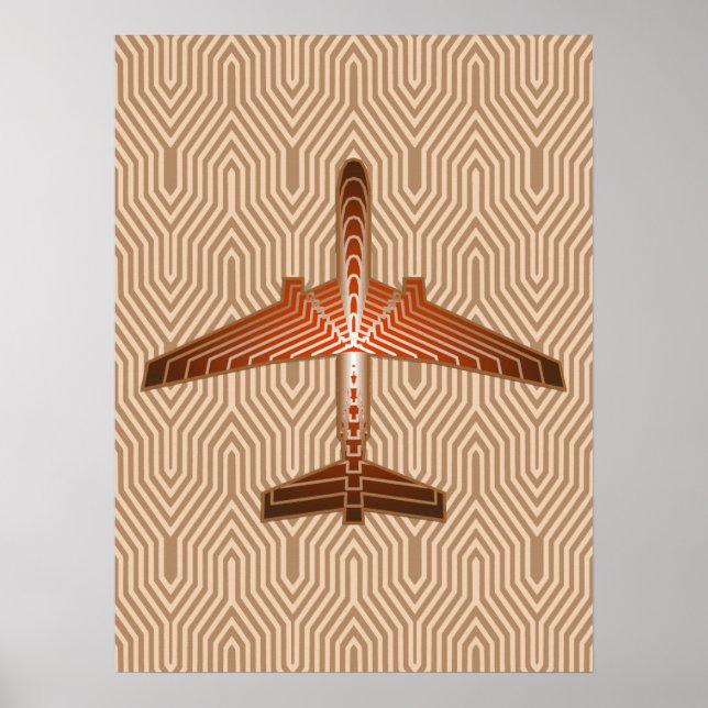 Art Deco Airplane, Bronze, Gold and Rust Brown Poster (Front)