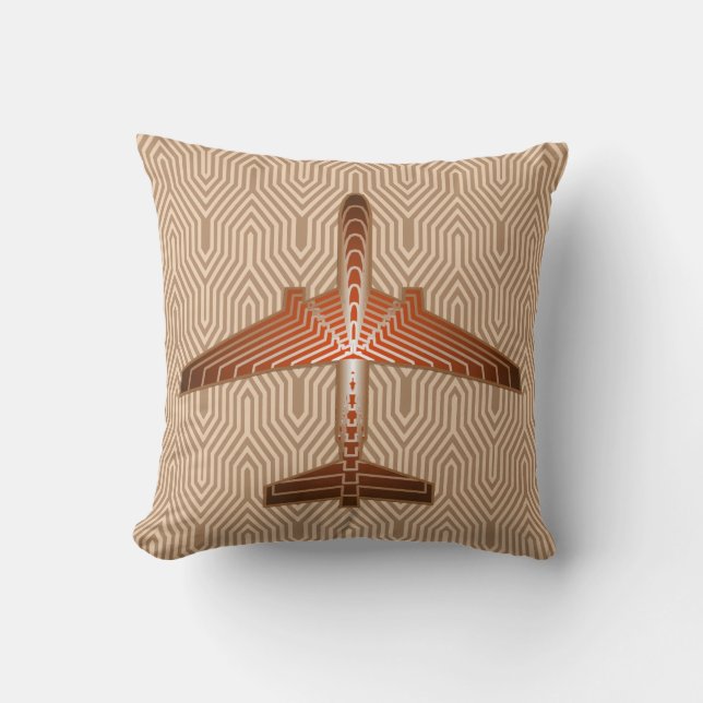Art Deco Airplane, Bronze, Gold and Rust Brown Throw Pillow (Front)