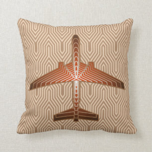 Art Deco Airplane, Bronze, Gold and Rust Brown Throw Pillow