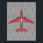 Art Deco Airplane, Coral Orange and Silver Grey Poster<br><div class="desc">Print in an Art Deco inspired concept of a futuristic plane,  in a striped,  silky gradient of silver grey / grey stripes on deep coral orange,  against  a light and deep silver grey,  Deco background</div>