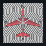 Art Deco Airplane, Coral Orange and Silver Grey Square Wall Clock<br><div class="desc">Clock in an Art Deco inspired concept of a futuristic plane,  in a striped,  silky gradient of silver grey / grey stripes on deep coral orange,  against  a light and deep silver grey,  Deco background</div>