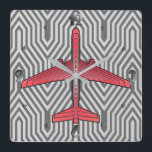 Art Deco Airplane, Coral Orange and Silver Grey Square Wall Clock<br><div class="desc">Clock in an Art Deco inspired concept of a futuristic plane,  in a striped,  silky gradient of silver grey / grey stripes on deep coral orange,  against  a light and deep silver grey,  Deco background</div>