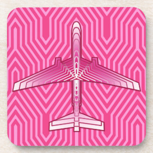 Art Deco Airplane, Fuchsia and Pastel Pink Coaster