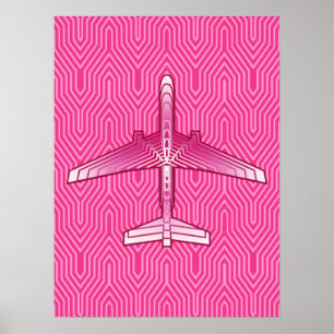 Art Deco Airplane, Fuchsia and Pastel Pink Poster