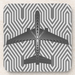 Art Deco Airplane, Graphite and Silver Grey Coaster