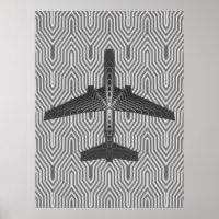Art Deco Airplane, Graphite and Silver Grey