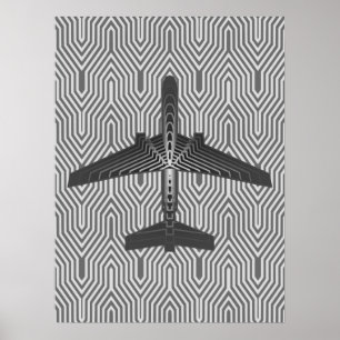 Art Deco Airplane, Graphite and Silver Grey Poster