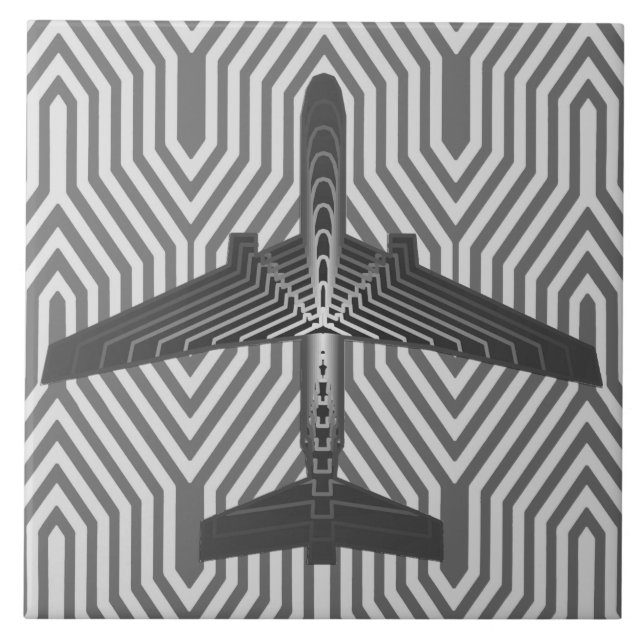 Art Deco Airplane, Graphite and Silver Grey Tile (Front)