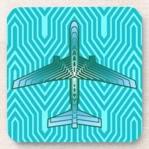 Art Deco Airplane, Turquoise, Teal and Aqua Coaster