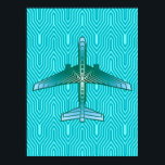Art Deco Airplane, Turquoise, Teal and Aqua Poster<br><div class="desc">Print in an Art Deco inspired concept of a futuristic plane,  in a striped,  silky gradient of teal,  turquoise and aqua,  on a turquoise and aqua,  Deco background</div>