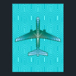 Art Deco Airplane, Turquoise, Teal and Aqua Poster<br><div class="desc">Print in an Art Deco inspired concept of a futuristic plane,  in a striped,  silky gradient of teal,  turquoise and aqua,  on a turquoise and aqua,  Deco background</div>