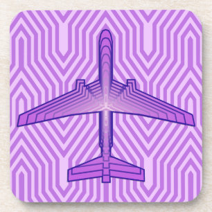 Art Deco Airplane, Violet Purple and Lavender Coaster