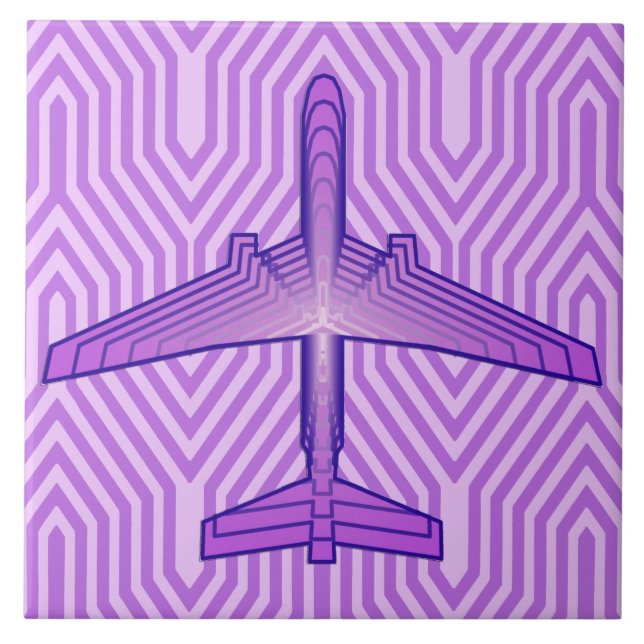 Art Deco Airplane, Violet Purple and Lavender Tile (Front)