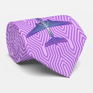 Art Deco Airplane, Violet Purple and Silver Grey Tie