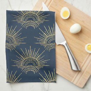 Art Deco Alabere Midnight Blue Crown Arc Kitchen Towel
