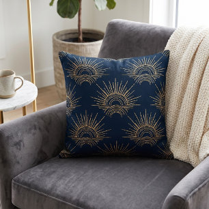 Art Deco Alabere   Midnight Blue Crown Arc Throw Pillow
