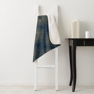 Art Deco Alabere Midnight Blue Medallion Sherpa Blanket