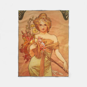 Art Deco, Alphonse Mucha, Vintage Art Fleece Blanket