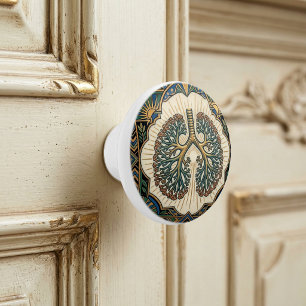 Art Deco Anatomical Lungs Pulmonology Ceramic Knob