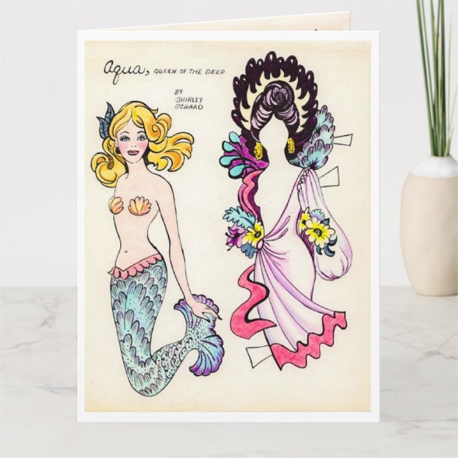 Art Deco Aqua Mermaid Paper Doll Victorian Clothes Card (Front)