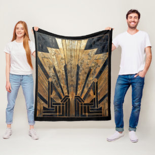 Art Deco Art Nouveau Gold Black Elegant Fleece Blanket