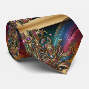 Art Deco Art Nouveau Rainbow Circuit Board Necktie