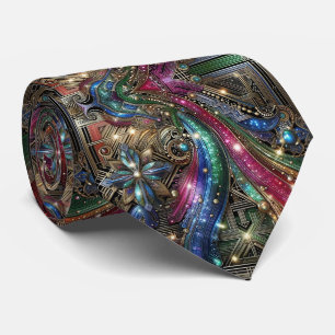 Art Deco Art Nouveau Rainbow Circuit Board Necktie