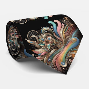 Art Deco Art Nouveau Rainbow Circuit Board Necktie