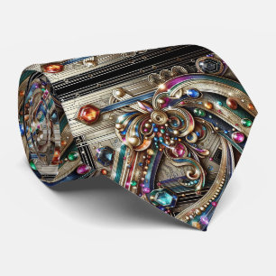 Art Deco Art Nouveau Rainbow Circuit Board Necktie