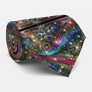 Art Deco Art Nouveau Rainbow Circuit Board Necktie