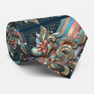 Art Deco Art Nouveau Rainbow Circuit Board Necktie