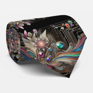 Art Deco Art Nouveau Rainbow Circuit Board Necktie