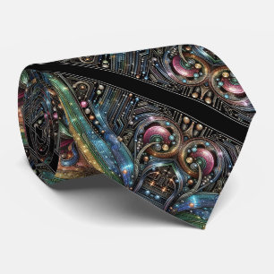 Art Deco Art Nouveau Rainbow Circuit Board Necktie