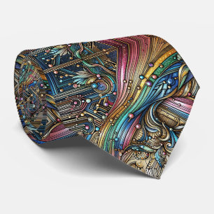 Art Deco Art Nouveau Rainbow Circuit Board Necktie