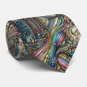 Art Deco Art Nouveau Rainbow Circuit Board Necktie