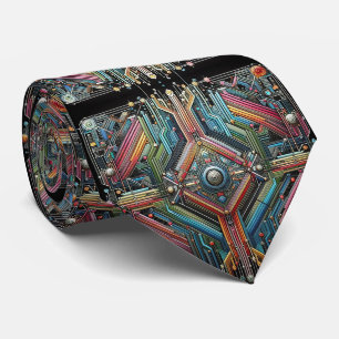 Art Deco Art Nouveau Rainbow Circuit Board Necktie