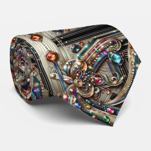 Art Deco Art Nouveau Rainbow Circuit Board Necktie
