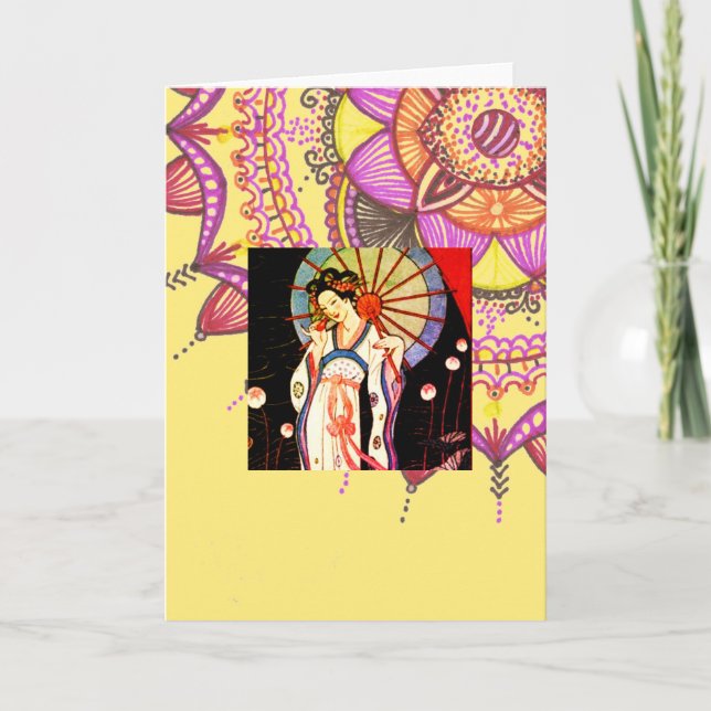 Art Deco Asian Theme Greeting Card Note Card (Front)