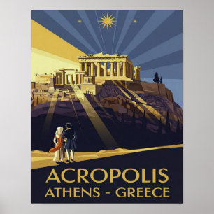 Art Deco Athens Greece Acropolis Poster