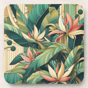 Art Deco Banana Leaf Hard plastic coaster set